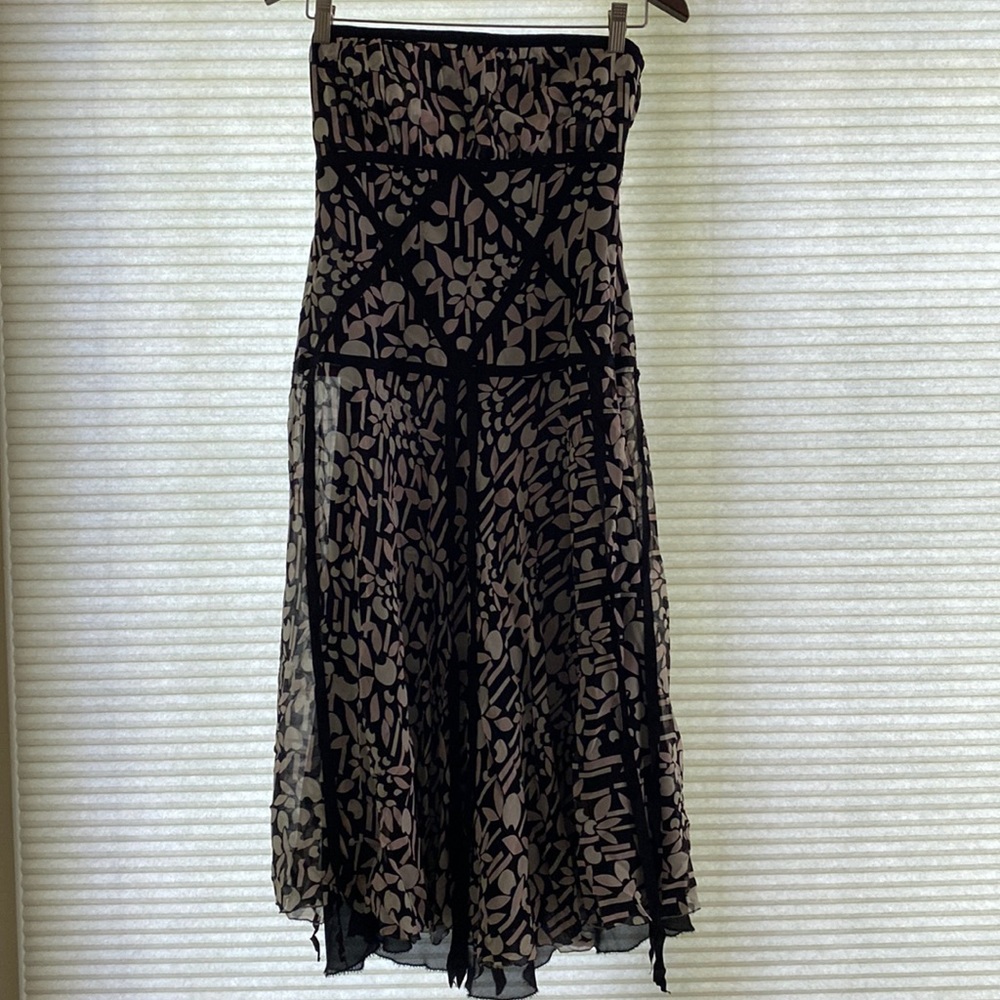 Nicole Miller Strapless Silk Chiffon Floral Dress